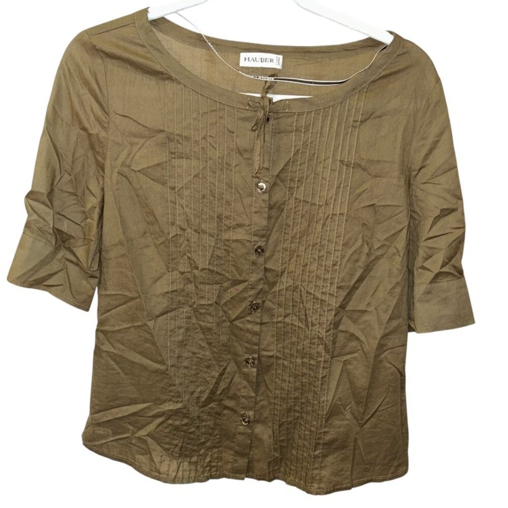 Hauber germany olive khaki super-lightweight cotton tie neck tunic top M